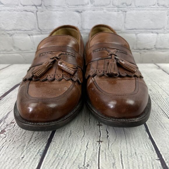 Johnston Murphy Passport Loafers Brown Leather Kiltie Tassel‎ Shoes Sz 10W Italy - Picture 2 of 13